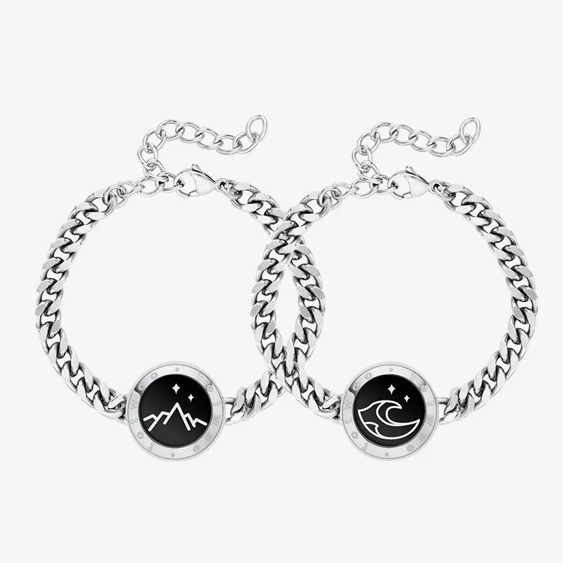 Mountain&Sea Touch Bracelets with Cuban Chain (Silver+Silver)